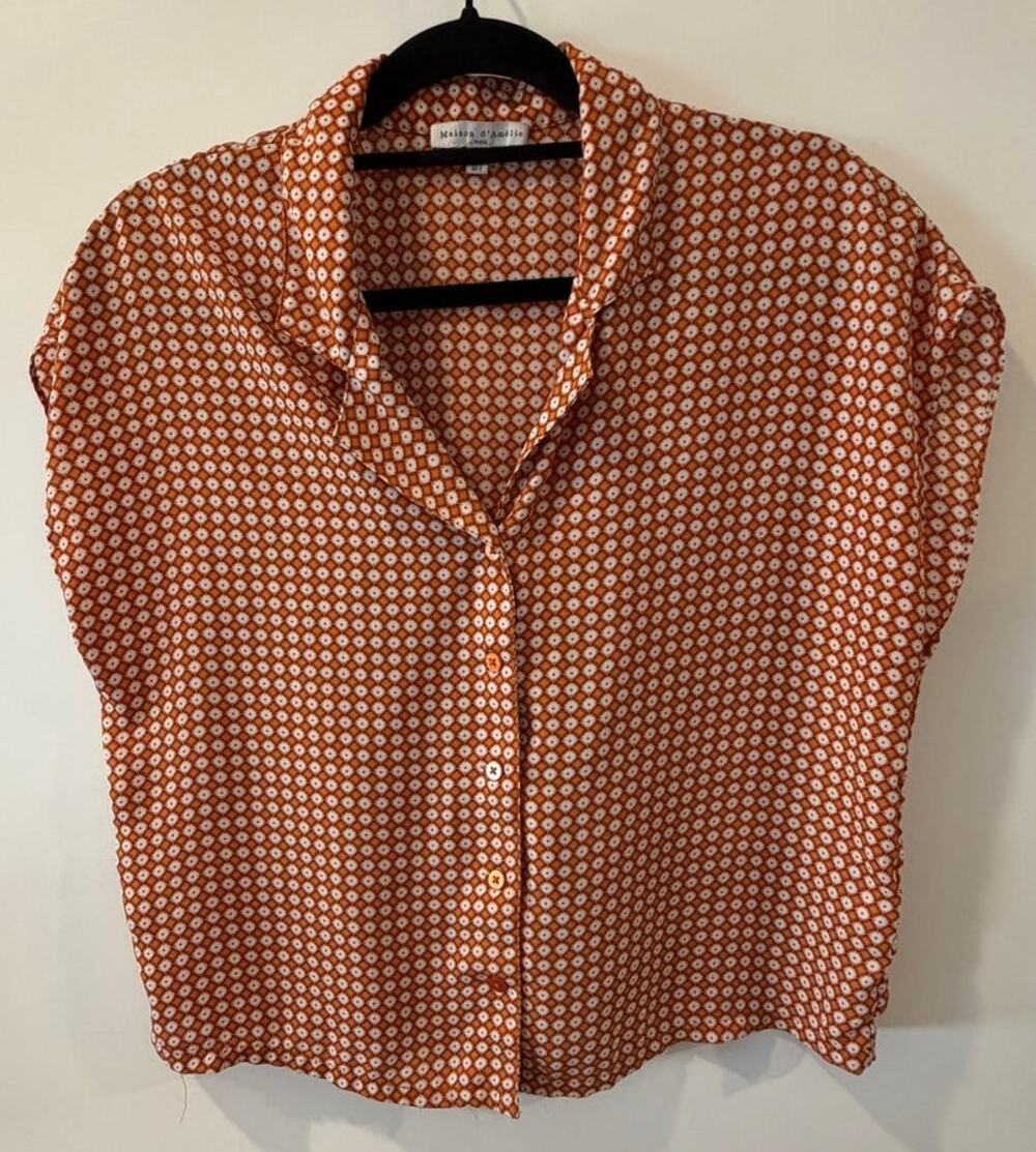 Maison D'Amelie Orange Cropped Blouse Womens Small Boxy Summer Professional